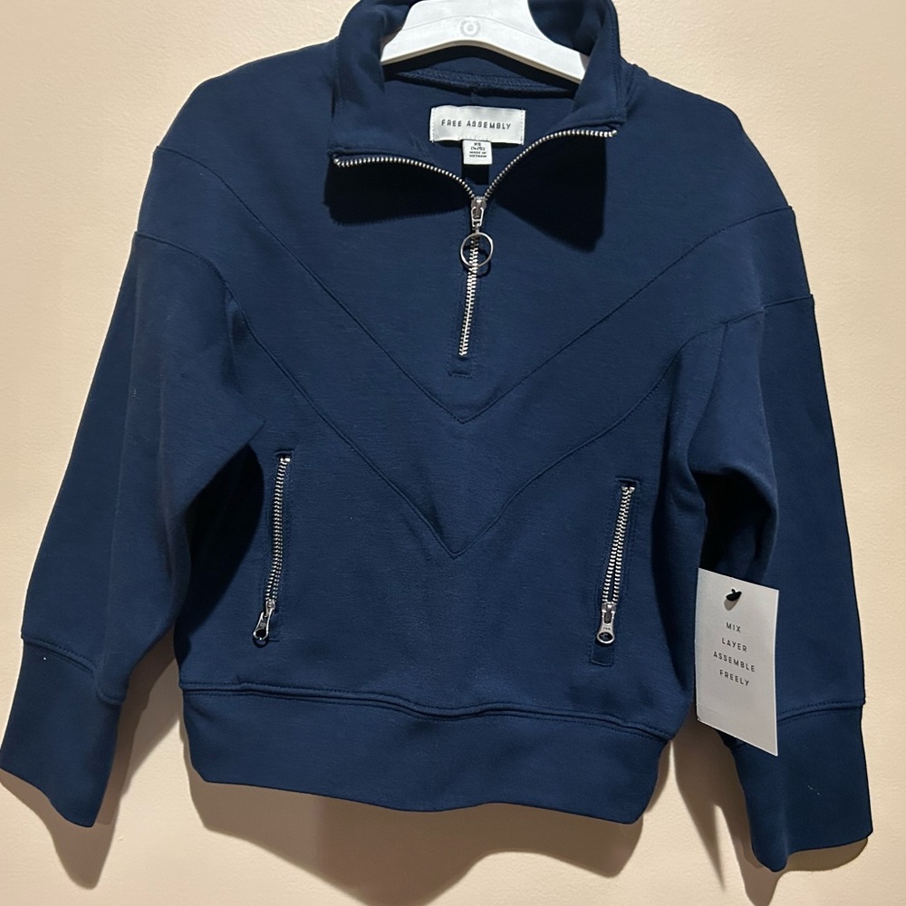 Free assembly Blue Quarter Zip Track Jacket sweater Girls XS 4/5